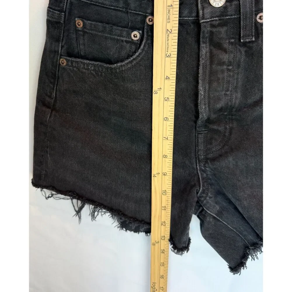 AGOLDE Parker Long Frayed Hem Button Fly Black Denim Cutoff Shorts Size 23